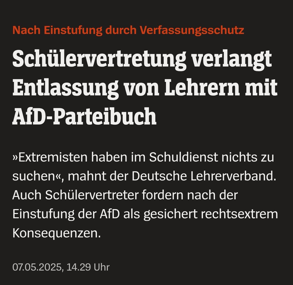 So ist. Extremisten haben im Schuldienst nichts zu suchen.
