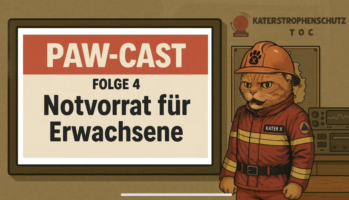 DerKaterX's tweet photo. 🎥 PAW-Cast Folge 4 ist online 🤩

Thema: Notvorrat für Erwachsene

Was sollte man zu Hause haben. 

Nächste Folge: Notvorrat für Senioren. 

https://t.co/MZn8frG6y1

#bevölkerungsschutz #katerstrophenschutz #vorsorge #resilienz #katastrophenschutz #feuerwehr #pawcast #katerx https://t.co/3AeuAznmF8