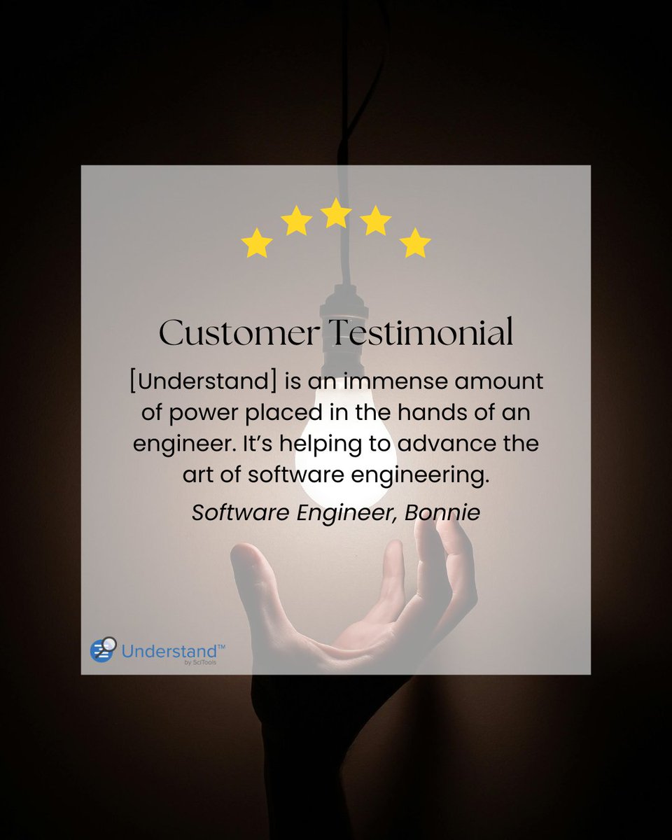 CodeUnderstand's tweet image. We couldn't agree more with our valued customer Bonnie! Empowering engineers to build and maintain complex software is at the heart of what we do.
Are you ready to try it for yourself? Get a trial today: licensing.scitools.com/request/trial/…
#UnderstandBySciTools