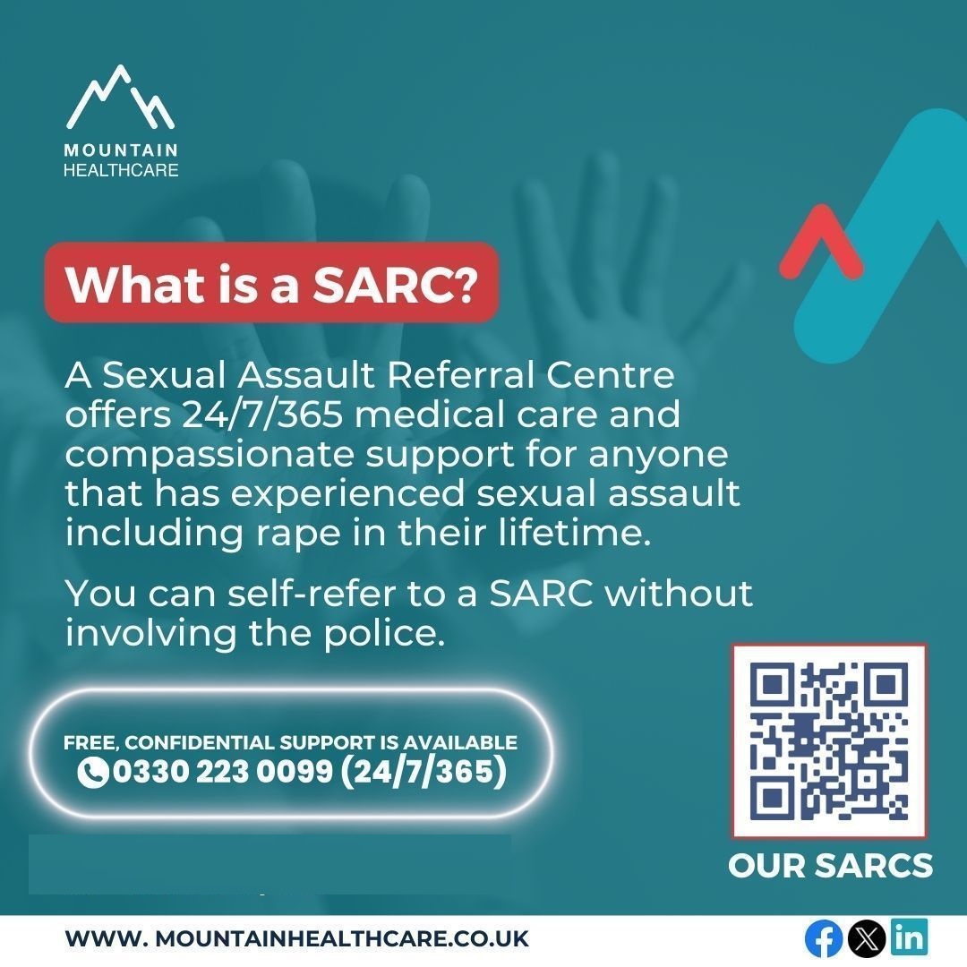 Our SARCs offer 24/7 confidential, trauma-informed support for anyone impacted by sexual assault—children, teens, and adults.

Know someone who might need help? Please share.

📍 Find a SARC: lnkd.in/ecxmYitg
ℹ️ More info: buff.ly/3STyq85
#SARCs #SupportSurvivors