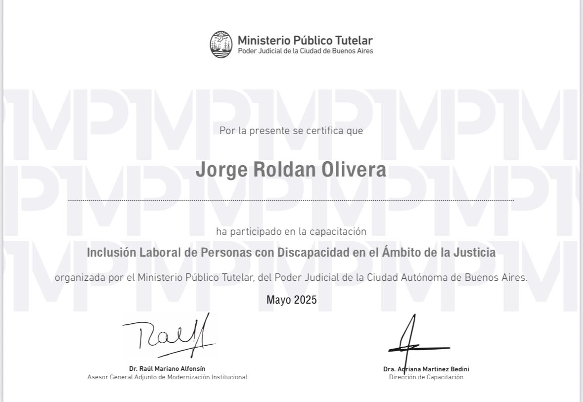 La inclusión es justicia!
Participé en la capacitación sobre Inclusión Laboral de Personas con Discapacidad en el Ámbito de la Justicia.

Trabajar por un Poder Judicial más accesible, diverso e inclusivo no es solo una meta, es una responsabilidad.

#Inclusión #JusticiaAccesible