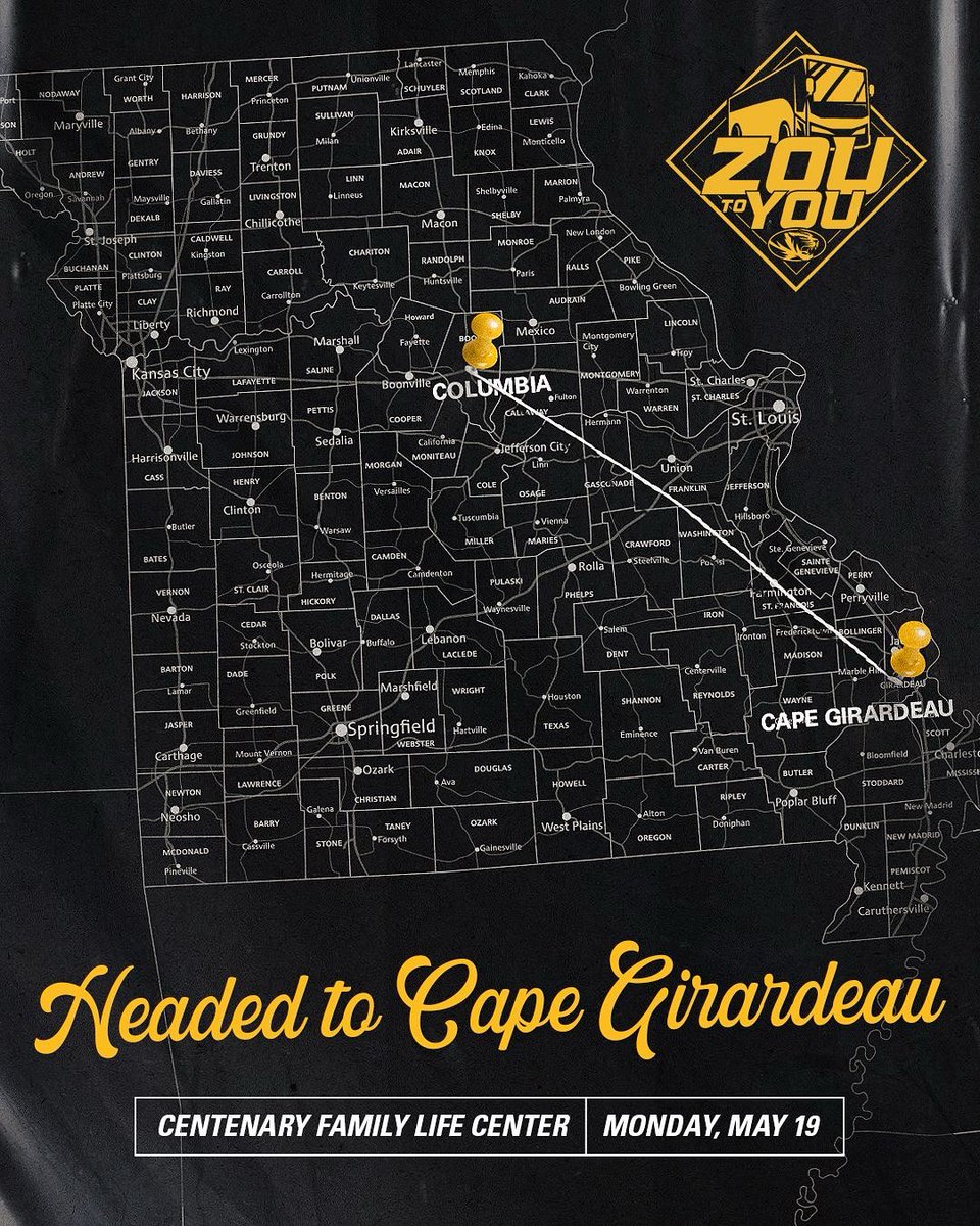 Southeast Missouri, are you ready?! 🐅 ZOU to YOU is coming to the Centenary Life Center in Cape Girardeau on May 19th at 3 PM and I’ll be there with my fellow Tigers! &amp; Grab some autographs and show off your Black &amp; Gold pride!⚫️🟡