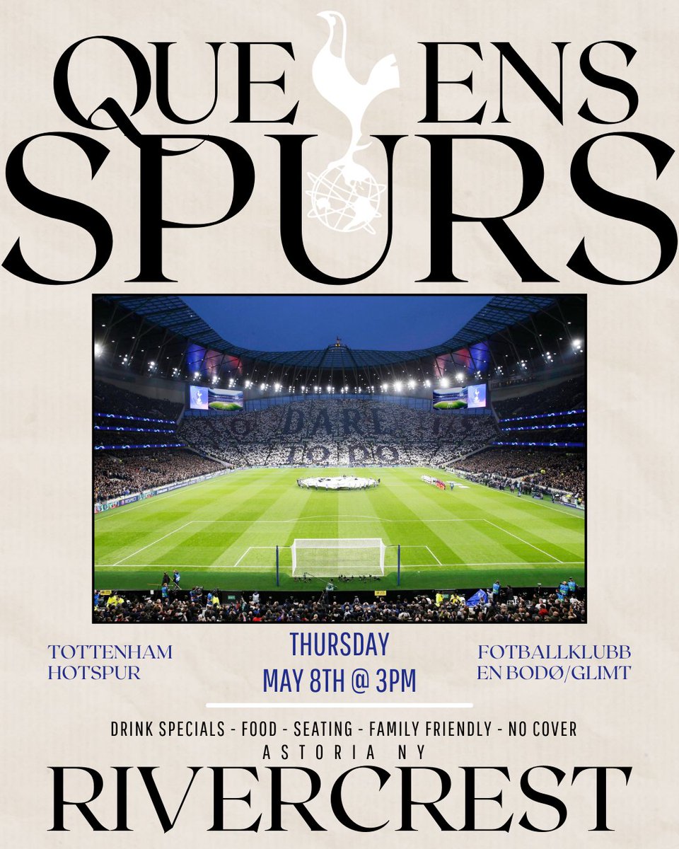 The biggest match of the season takes place tomorrow! The boys will take on Bodo/Glimt away and kickoff is at 3pm! Queens Spurs will be taking in all the action at Rivercrest! Audere est Facere! #COYS #tottenhamhotspur #spurs #thfc #ttid #europaleague #todareistodo #astoria
