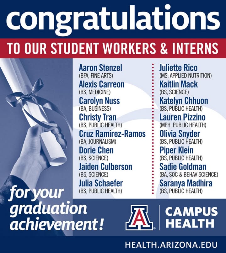 Thank you for your hard work, dedication, and contributions to Campus Health! Congrats on your graduation, we are so proud of you! 🥳🎓