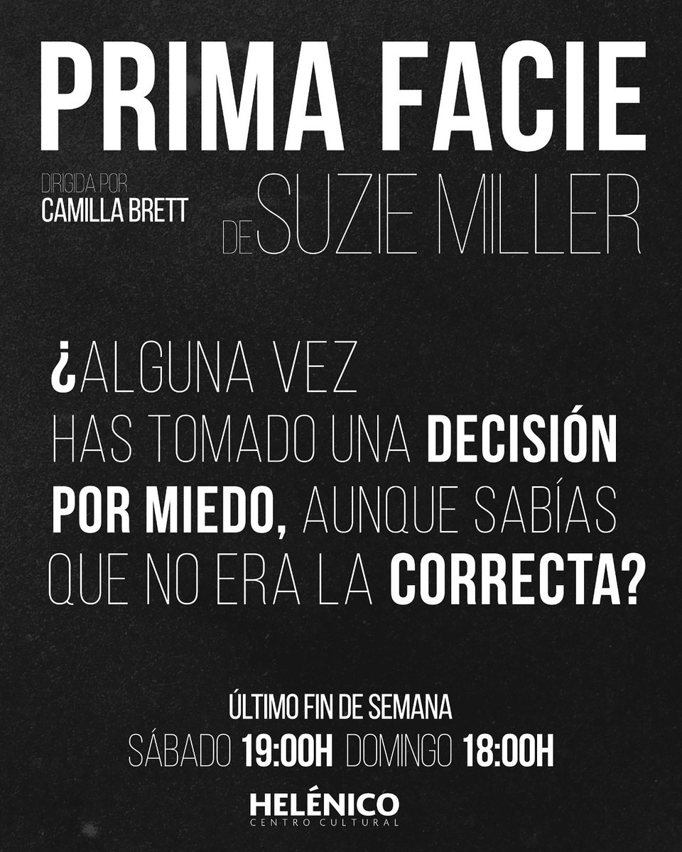 #PrimaFacie: ÚLTIMO FIN DE SEMANA, sacude desde lo más íntimo…

📅 sábado 19:00 h | domingo 18:00 | <a href="/Helenico/">Centro Cultural Helénico</a> 
🎟️ Boletos en primafaciemx.com y taquilla

Con <a href="/ReginaBlandon/">Regina Blandón</a> y la dirección de <a href="/CamillaBrett/">Camilla Brett 💙💛🇺🇦</a>.