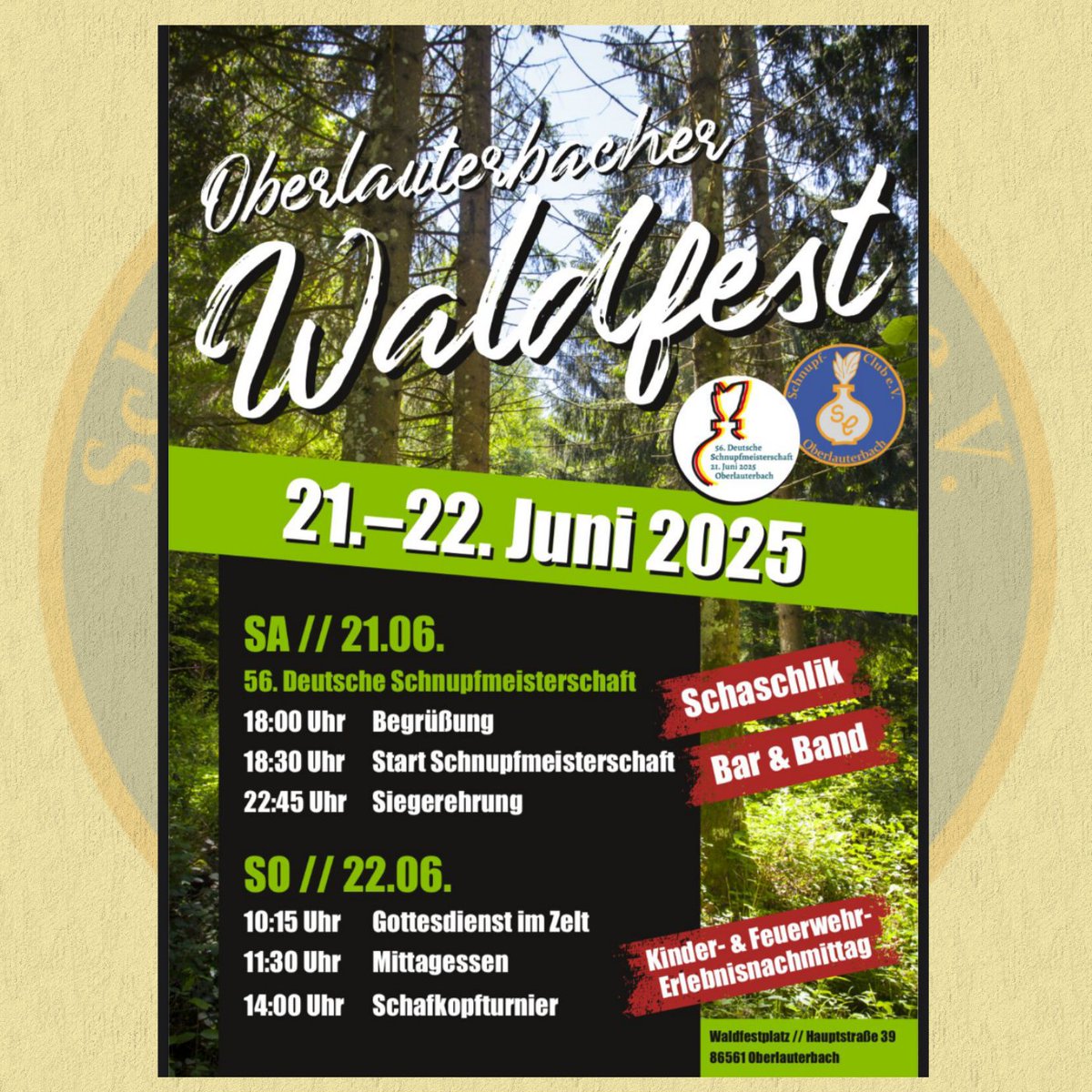 sco1960's tweet photo. Schon mal zum Vormerken: am 21. und 22. Juni findet unser diesjähriges Waldfest statt. Dazu dürfen wir am Samstag die 56. Deutsche Schnupfmeisterschaft ausrichten. Also schon mal dick im Kalender eingetragen 😁 

#Waldfest 
#deutschemeisterschaft 
#schnupftabak https://t.co/844DMx9t0u