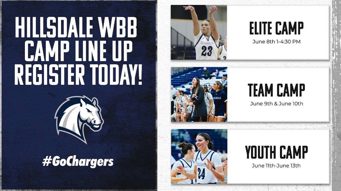 🚨REGISTER FOR CAMP TODAY🚨

Link is in our bio! 🏀

Questions about Elite or Youth Camp: 
Contact: Coach Abbey amcneil@hillsdale.edu

Questions about Team Camp:
Contact: Coach Brie
bbrennan@hillsdale.edu 

#gochargers