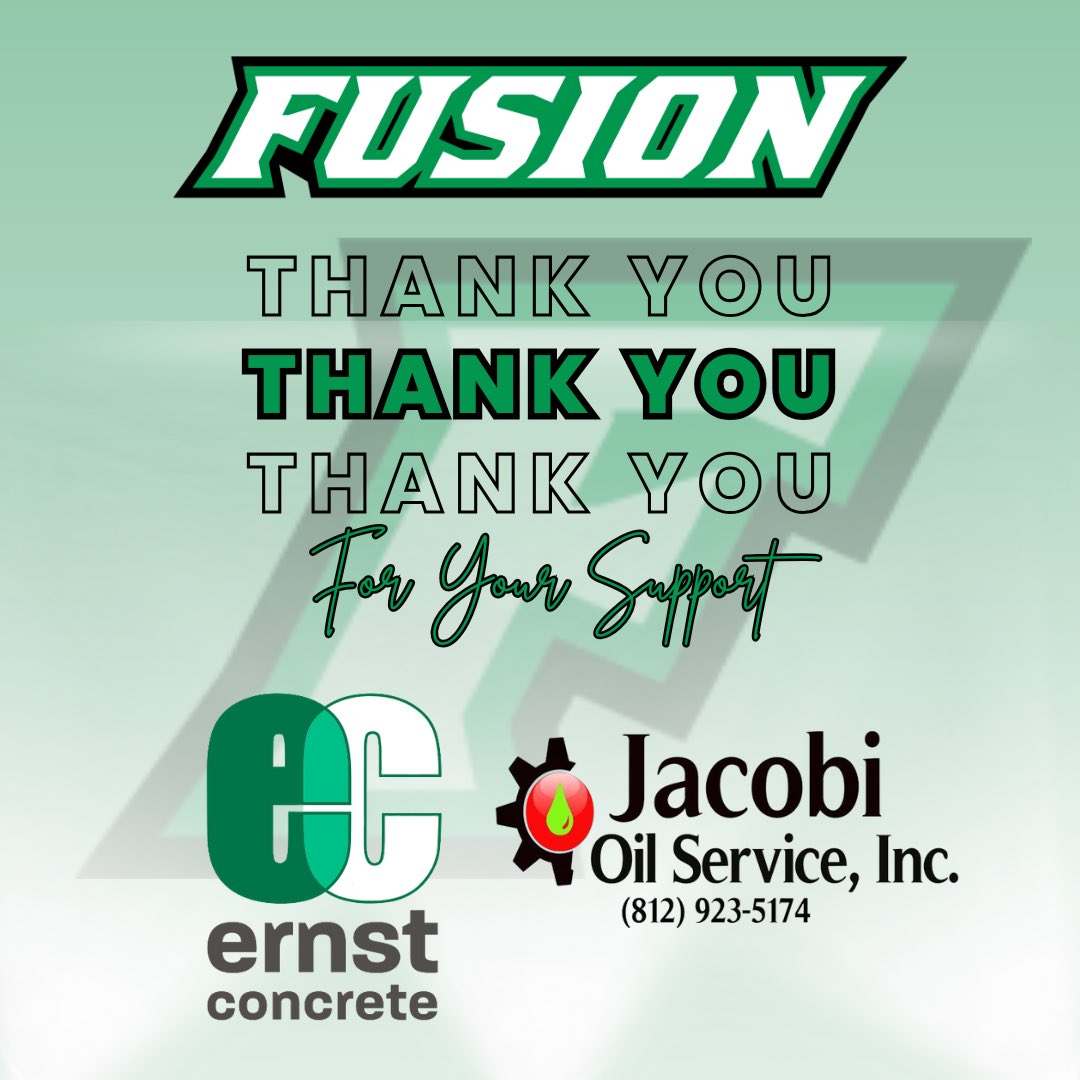 Fusion (@fusionsb_) on Twitter photo A special THANK YOU to our 2025 green level sponsors — Ernst Concrete & Jacobi Oil Service! We appreciate your continued support of our program and giving our #girlsingreen the opportunity to chase their dreams! 🤝 A special THANK YOU to our 2025 green level sponsors — Ernst Concrete & Jacobi Oil Service! We appreciate your continued support of our program and giving our #girlsingreen the opportunity to chase their dreams! 🤝