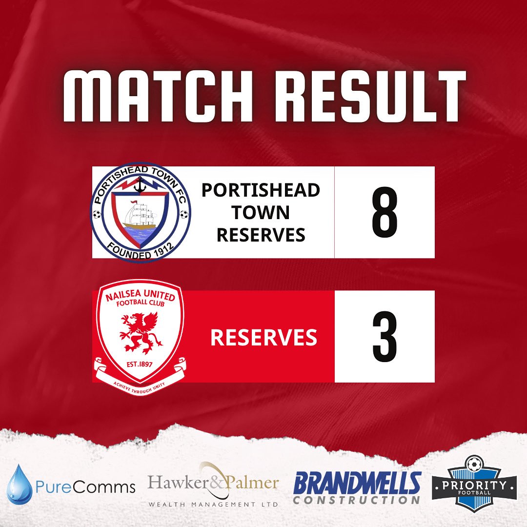 🔴⚫️ MATCH RESULTS🔴⚫️

Yesterday our reserves faced Portishead Town Reserves failed to an 8-3 defeat.

Congratulations to our hosts who gained promotion

<a href="/swsportsnews/">South West Sports News</a> <a href="/nailseapeeps/">Nailsea People</a>