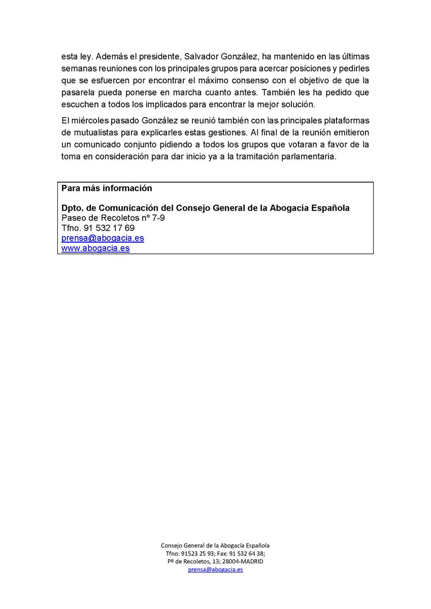 🗞️⚖️𝗡𝗱𝗽 𝗱𝗲𝗹 𝗖𝗚𝗔𝗘.: "La pasarela al RETA para los mutualistas ha empezado hoy su tramitación parlamentaria." #abogaciaespañola #abogacia #CGAE #Mutualistas <a href="/MargaCerro/">Marga Cerro</a> <a href="/Abogacia_es/">Abogacía Española</a>