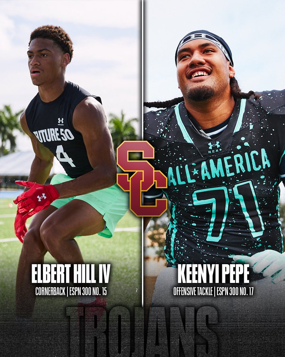 Billy Tucker (@theucreport) on Twitter photo USC holds the No. 1 recruiting class in the nation per ESPN and they’re led by a pair of elite prospects <a href="/Rockk114/">Elbert Hill</a> <a href="/PKeenyi/">Pepe.Keenyi</a>
5 ⭐️ CB Elbert Hill IV
5 ⭐️ OT Keenyi Pepe
Building something special ✌️ USC holds the No. 1 recruiting class in the nation per ESPN and they’re led by a pair of elite prospects <a href="/Rockk114/">Elbert Hill</a> <a href="/PKeenyi/">Pepe.Keenyi</a>
5 ⭐️ CB Elbert Hill IV
5 ⭐️ OT Keenyi Pepe
Building something special ✌️
