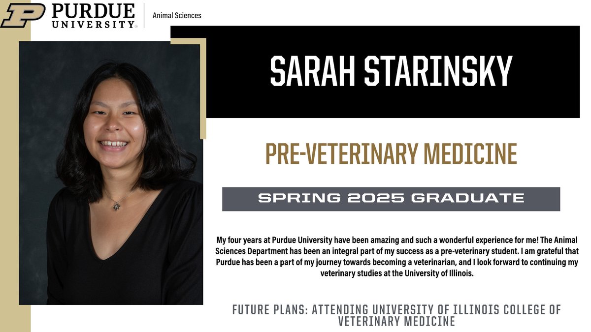 PU Animal Sciences (@purdueansc) on Twitter photo #PurdueANSC is recognizing its <a href="/PurdueAg/">Purdue Agriculture</a> spring graduates🎓 Today, we are highlighting Sarah Starinsky, who will be attending Illinois University College of Veterinary Medicine. Congratulations, Sarah! #PurdueANSC is recognizing its <a href="/PurdueAg/">Purdue Agriculture</a> spring graduates🎓 Today, we are highlighting Sarah Starinsky, who will be attending Illinois University College of Veterinary Medicine. Congratulations, Sarah!