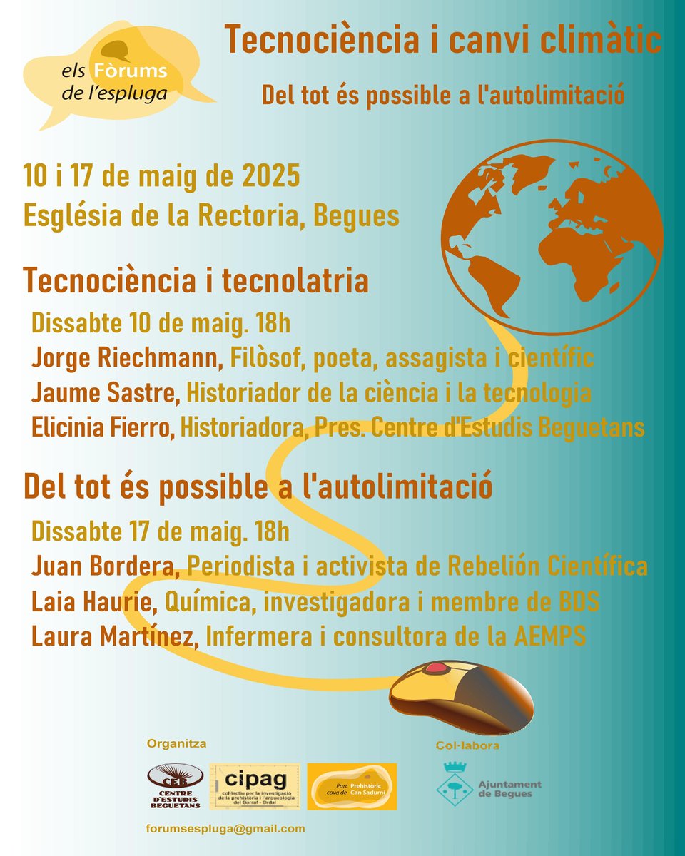EsplugaForums's tweet image. Avui us presentem el programa complet dels Fòrums💥

10 DE MAIG: Diàleg: Tecnociència i tecnolatria
17 DE MAIG: Taula-debat: Del tot és possible a l’autolimitació

Tots dos dies a les 18:00 hores a l'església de la Rectoria!

Els pròxims dies us comptarem més sobre els ponent✊🏽