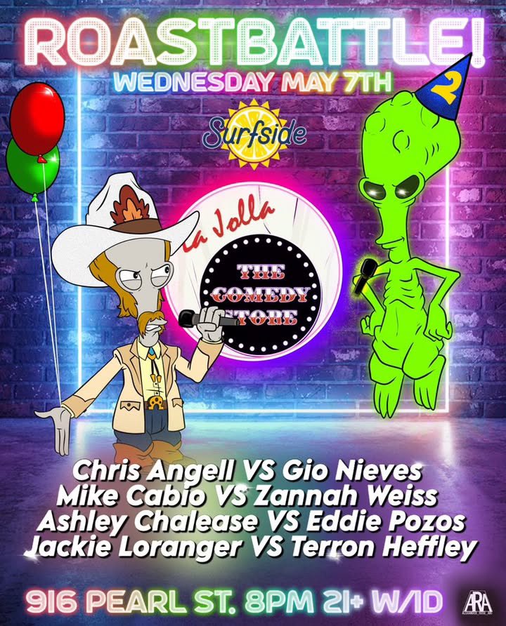 TONIGHT! <a href="/ComedyStoreLJ/">ComedyStoreLJ</a>! It’s the 2 Year Anniversary of San Diego Roast Battle at The La Jolla Comedy Store!!Featuring judges <a href="/MikeVinnComic/">Mike Vinn</a> <a href="/DietJay/">Jay Light</a> + International <a href="/RoastBattle/">Roast Battle</a> MVP <a href="/JackTComedy/">Jack</a>! Tix &gt;&gt;&gt; showclix.com/event/roast-ba… #sandiego #roastbattle #thecomedystore