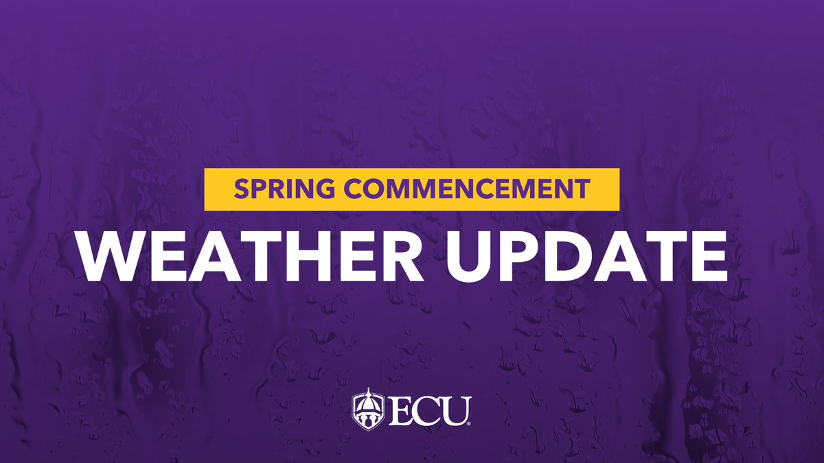 #ECU Spring Commencement Ceremony Weather Update ☔️
 
The National Weather Service forecasts a chance of rain during the Spring Commencement Ceremony at 10 a.m. Friday at Dowdy-Ficklen Stadium with thunderstorms possible later in the day.
 
☂️ Guests are permitted to bring small