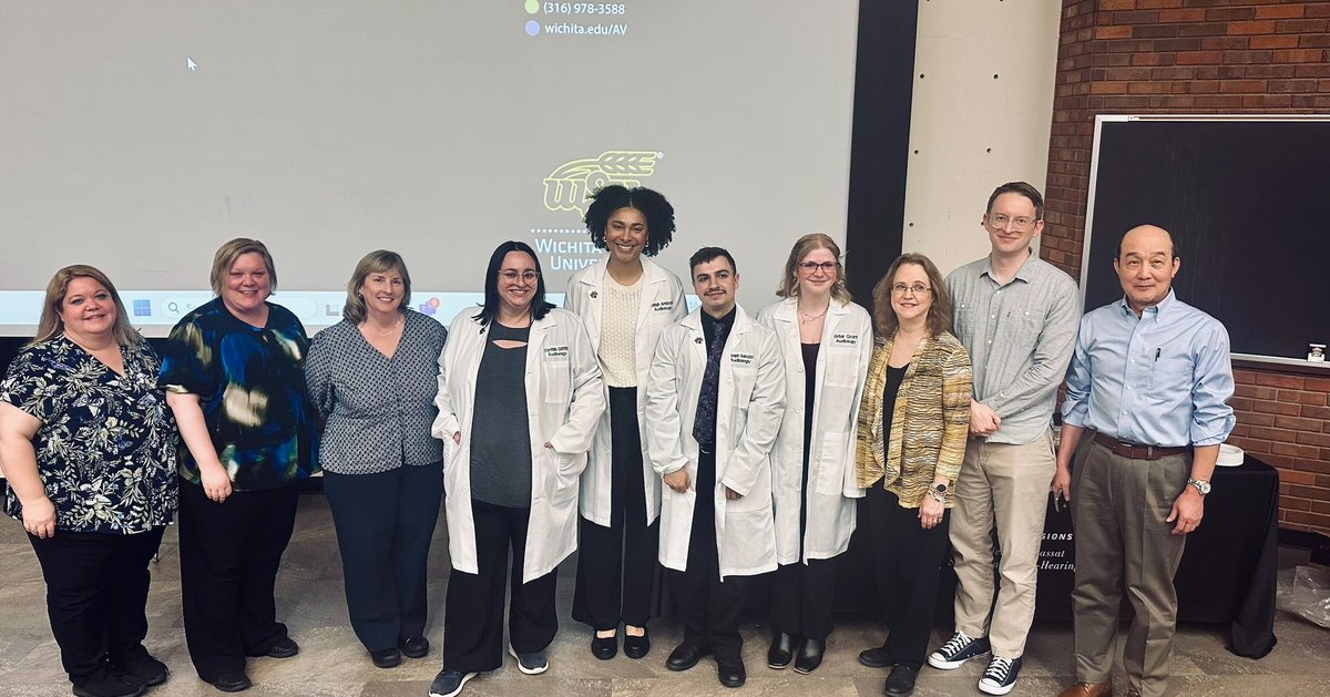 🎉 Congratulations to the Audiology Class of 2025! These students recently presented their capstone projects, followed by their well-earned white coat ceremony. 👏 We can’t wait to see the amazing impact you'll make! 
#WichitaState #CHPproud #FutureAudiologists