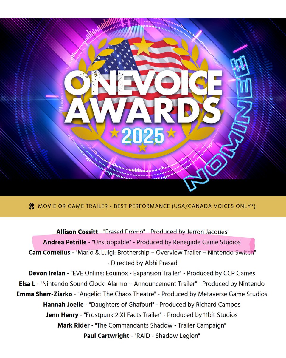 Very exciting stuff! Thank you, One Voice, for this nomination, and congratulations to everyone nominated for a One Voice Award 2025! <a href="/PlayRenegade/">Renegade Game Studios</a> #Unstoppable #OVA2025
