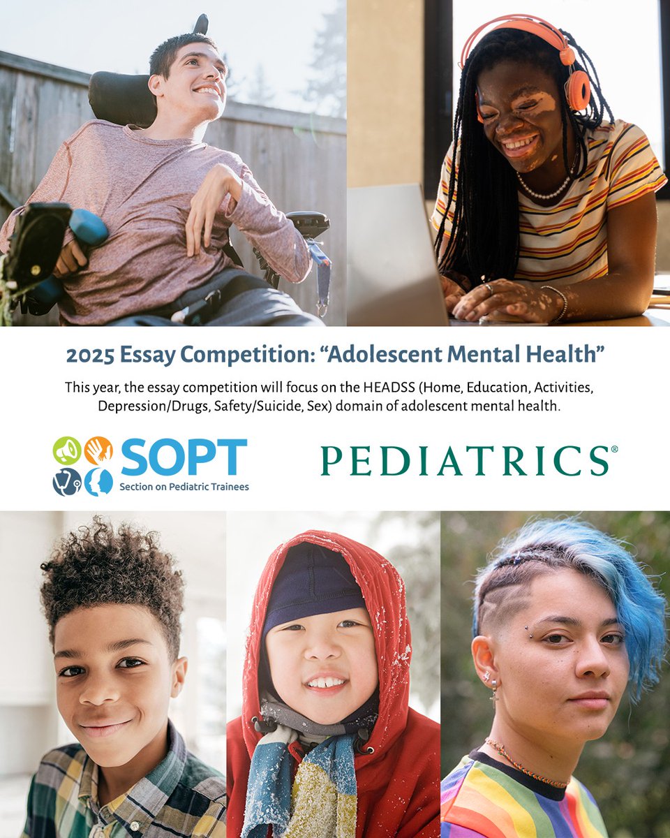 AAP Journals (@aapjournals) on Twitter photo The <a href="/AmerAcadPeds/">American Academy of Pediatrics</a> <a href="/AAPSOPT/">AAP Peds Trainees</a> Essay Competition in #Pediatrics will feature trainee stories and advocacy addressing each topic represented by HEADSS, the acronym widely used in adolescent health care. The deadline is 5/9/2025. Learn more about guidelines: bit.ly/3E8a1rZ The <a href="/AmerAcadPeds/">American Academy of Pediatrics</a> <a href="/AAPSOPT/">AAP Peds Trainees</a> Essay Competition in #Pediatrics will feature trainee stories and advocacy addressing each topic represented by HEADSS, the acronym widely used in adolescent health care. The deadline is 5/9/2025. Learn more about guidelines: bit.ly/3E8a1rZ