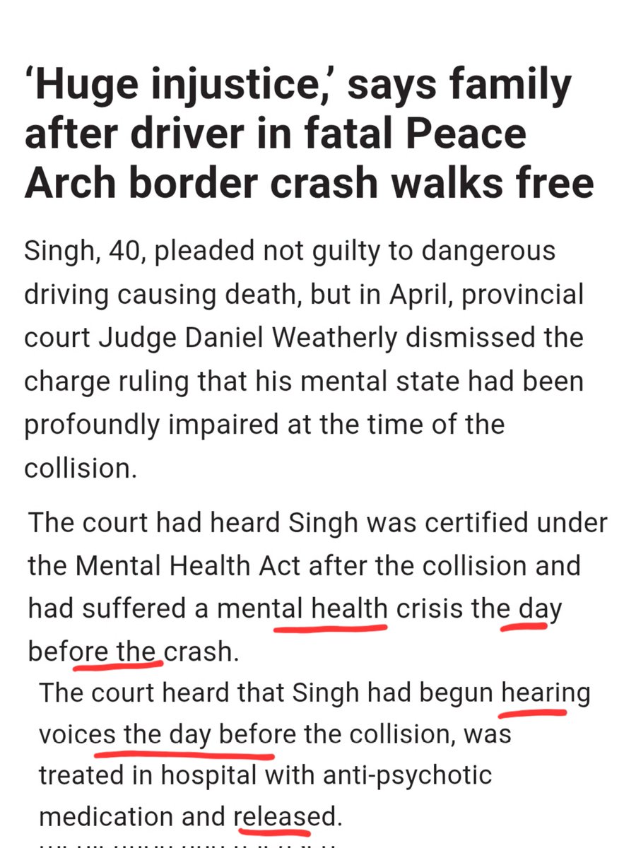 In today's episode of Canada's justice system is a joke:

Gurbinder Singh was driving 120kmh in a 30 zone and slammed into a car killing a pastor. 

The judge dismissed the charge against Singh because his mental health was impaired, ofcourse.

You see, Singh claims he began to