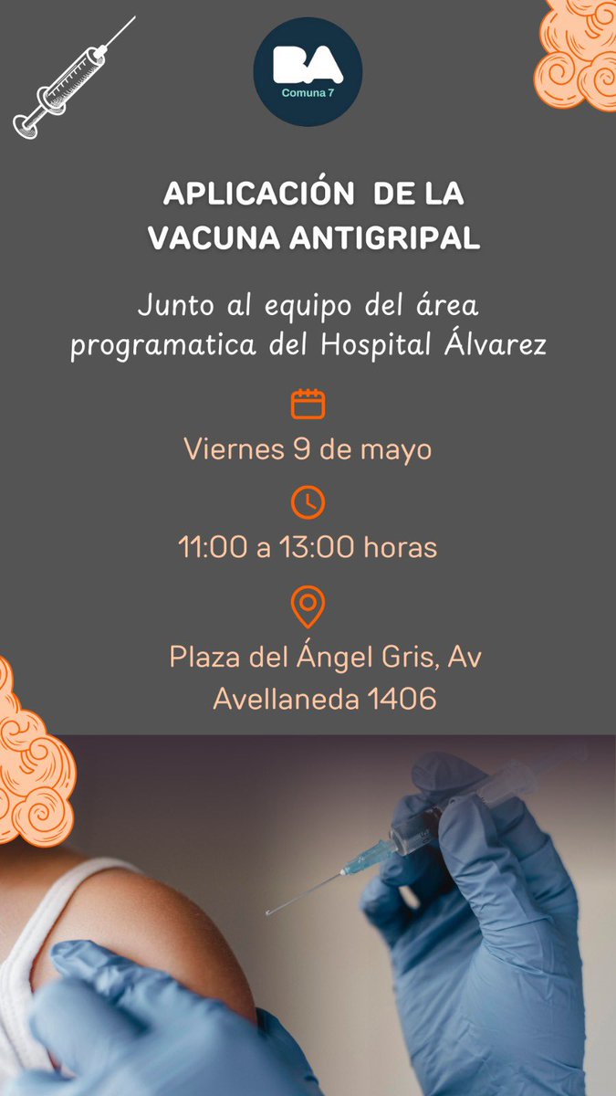 👉Este viernes 9 de mayo te esperamos para la aplicación de la vacuna antigripal 
Te dejamos toda la información en el siguiente flyer 👇👇