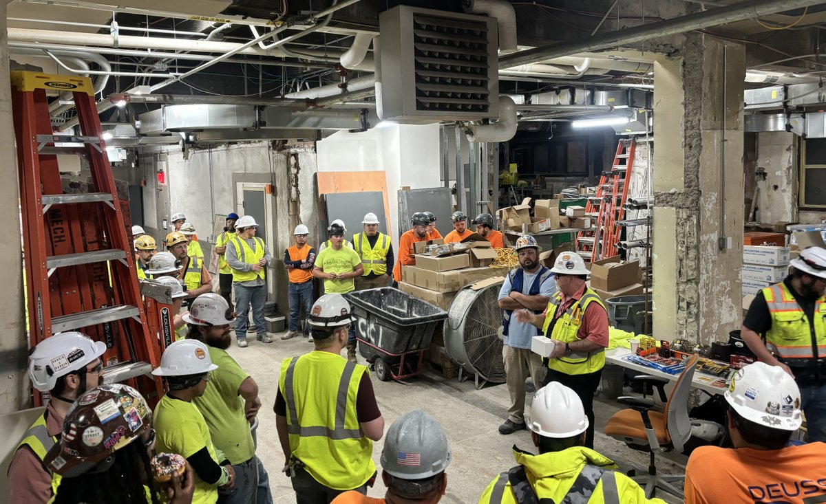 CCI_Contractors's tweet photo. The Sky Central Apartment project team in #Cincinnati held a safety standdown for #ConstructionSafetyWeek. As we enter the final phase of this #historic #adaptivereuse project, our crews are reaffirming their commitment to finishing the job safely. #SkyCentral @SafetyWeek_2025 https://t.co/WQT4iIqCvU