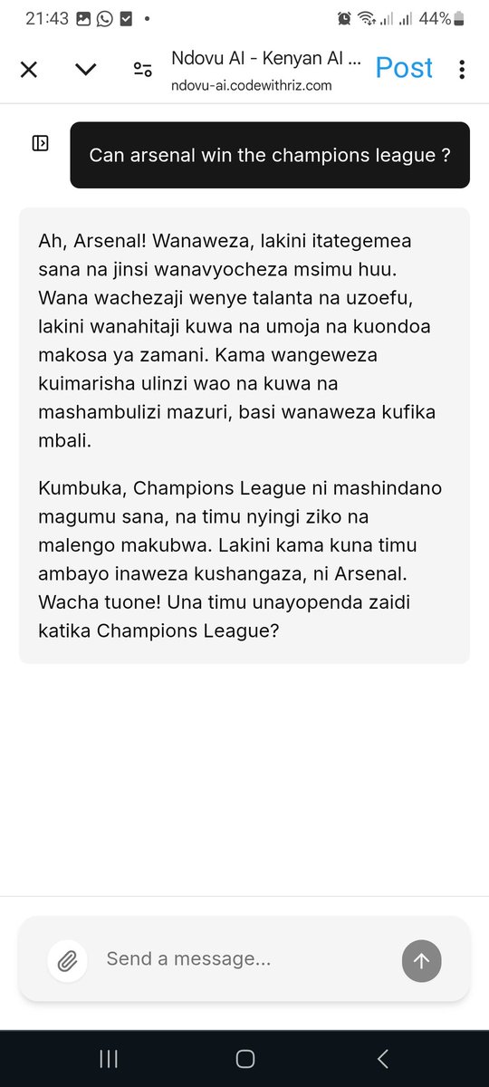 Ndovu Ai, the "second" ever kenyan "Ai chatbot"😅 is giving arsenal a solid advice here...You better take it. Gpt-4-o-mini can speak quite good swahili.