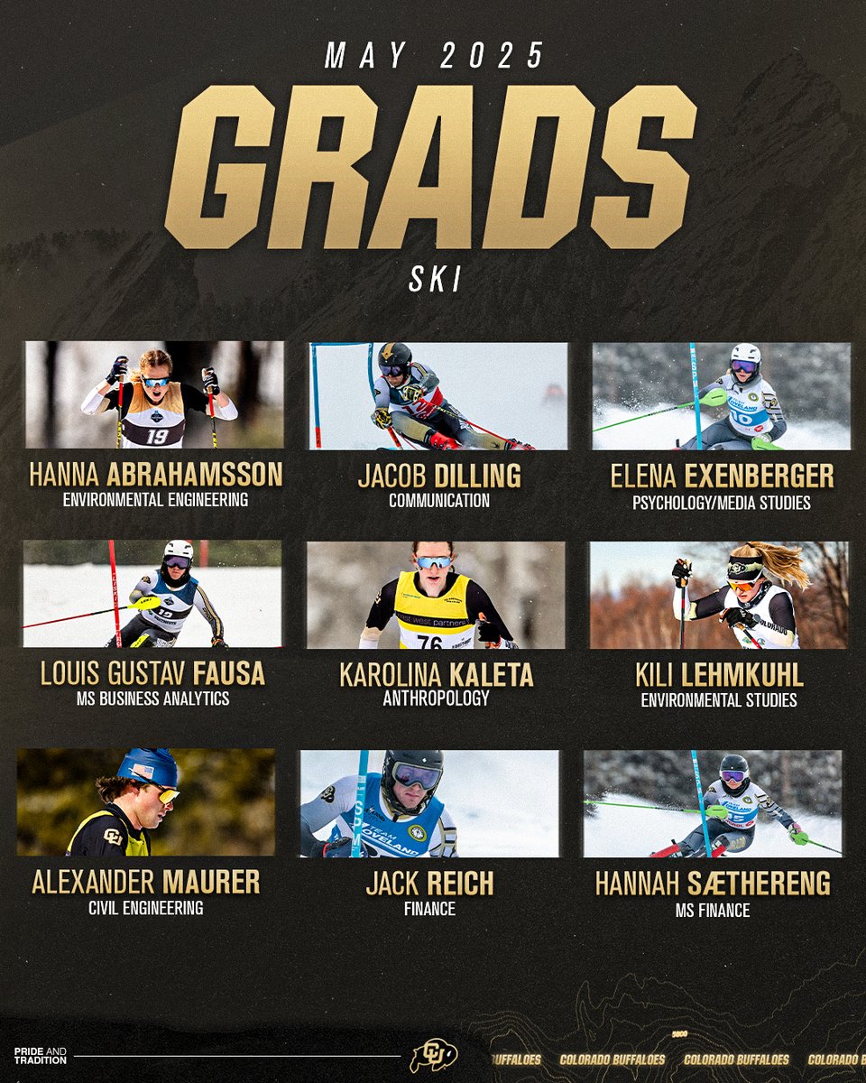 Congrats to our amazing ski grads! Wishing you all the best in what's next. ⛷🎓
<a href="/cubuffsskiing/">Colorado Buffaloes Skiing</a> 
#ForeverBuffs
#GoBuffs
#2025Grads