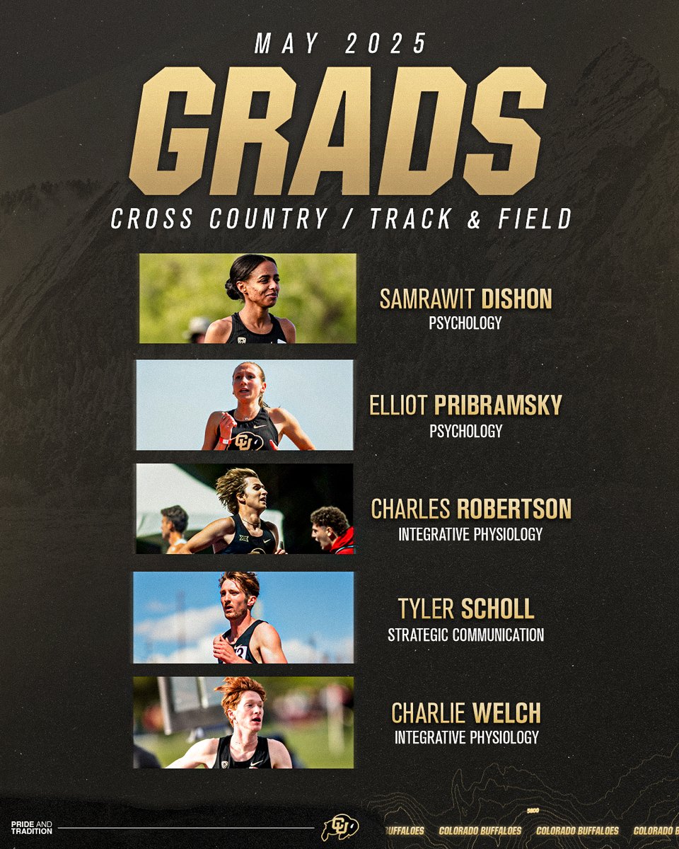 Congrats to our amazing cross country and track grads! Wishing you all the best in what's next. 💨🎓
<a href="/CUBuffsTrack/">Colorado Buffaloes Track & XC</a> 
#ForeverBuffs
#GoBuffs
#2025Grads