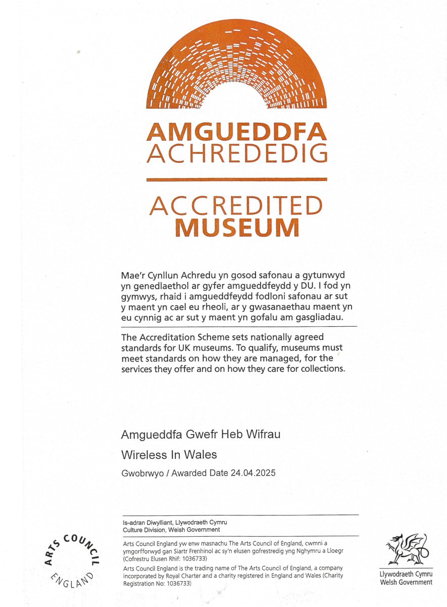 Gwefr heb Wifrau / Wireless in Wales was awarded accreditation by the Culture Department of the Welsh Government in April 2025.