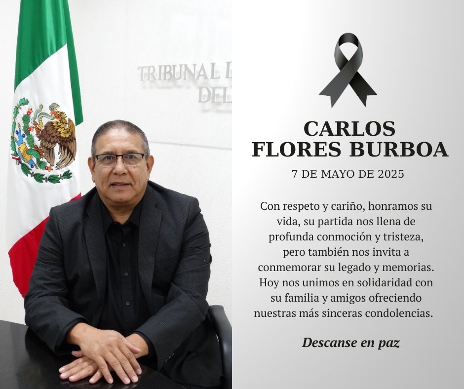 El #TJASonora lamenta profundamente el fallecimiento del Lic. Carlos Flores Burboa.
Enviamos nuestras más sinceras condolencias y deseamos fortaleza a su familia y seres queridos en este difícil momento.