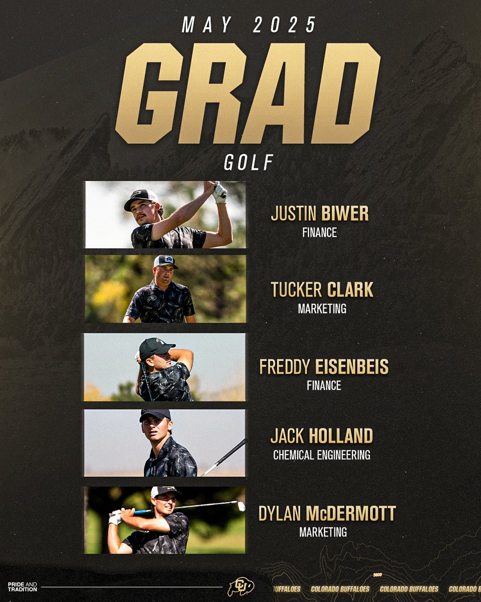 Congrats to our amazing golf grads! Wishing you all the best in what's next. ⛳🎓
<a href="/CUBuffsMGolf/">Colorado Buffaloes Men's Golf</a> 
#ForeverBuffs
#GoBuffs
#2025Grads