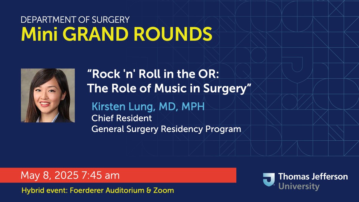 Jefferson Surgery (@jeffsurgery) on Twitter photo TOMORROW, Dr. Kirsten Lung presents the next installment of our Chief Residents Mini #GrandRounds series. Following graduation, she will begin a breast surgery fellowship at <a href="/NMSurgery/">Northwestern Surgery</a>👏
Faculty & staff will receive the link via email | recording to follow here TOMORROW, Dr. Kirsten Lung presents the next installment of our Chief Residents Mini #GrandRounds series. Following graduation, she will begin a breast surgery fellowship at <a href="/NMSurgery/">Northwestern Surgery</a>👏
Faculty & staff will receive the link via email | recording to follow here