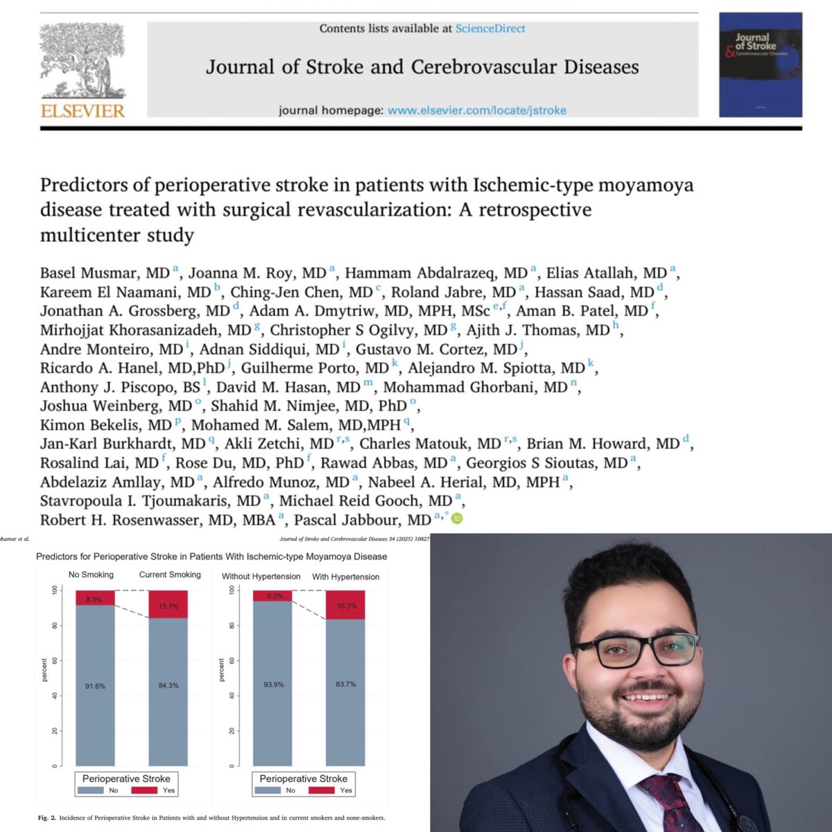 Pascal Jabbour MD, FAANS, FACS, FAHA (@pascaljabbourmd) on Twitter photo May is stroke awareness month, I would like to highlight this recent paper from our Moyamoya collaboration prepared by our superstar postdoc <a href="/MusmarBasel/">Basel Musmar</a> <a href="/TJUHNeurosurg/">Jefferson Neurosurgery</a> showing that hypertension and current smoking are significant predictors of perioperative stroke in patients May is stroke awareness month, I would like to highlight this recent paper from our Moyamoya collaboration prepared by our superstar postdoc <a href="/MusmarBasel/">Basel Musmar</a> <a href="/TJUHNeurosurg/">Jefferson Neurosurgery</a> showing that hypertension and current smoking are significant predictors of perioperative stroke in patients