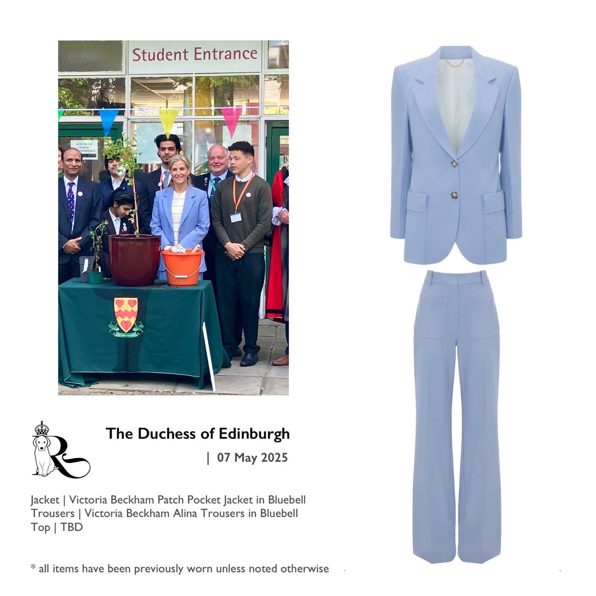 Thanks Mariana!

We can see that HRH The Duchess of Edinburgh is wearing her lovely Victoria Beckham suit today.  If more photos are published; I will attempt to ID her top and hopefully get a glimpse of her shoes