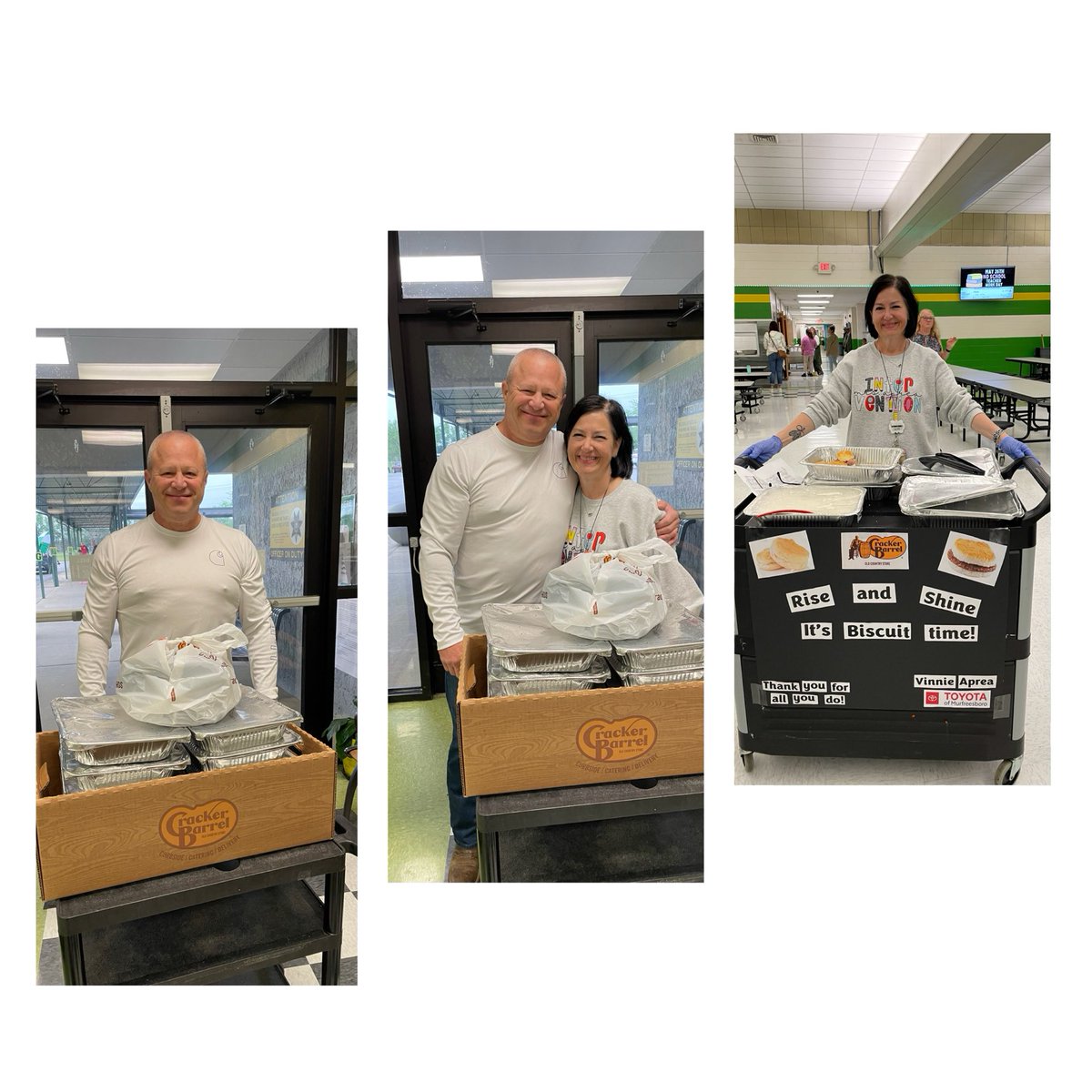Thank you Toyota of Murfreesboro and Mr. Aprea for delicious breakfast treats from Cracker Barrel. We appreciate you helping spoil our ⁦<a href="/BESboroHornets/">Buchanan Elementary School</a>⁩ teachers and staff during teacher appreciation. 💚