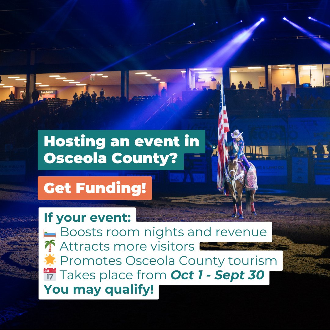 ⏳ Only ONE week left!

🌟 Get funding for your event! 🎉

Planning an event in Osceola County between Oct 1 - Sept 30? You could get support through our Tourism Enhancement Grants Program! 😱 📅 Application Period: April 14th - May 14th

🔗 Apply here! 👉 experiencekissimmee.com/grants