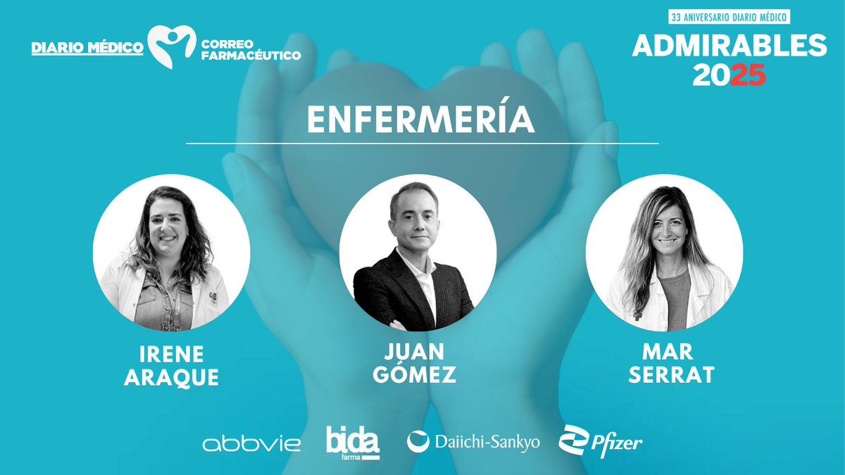 Diario Médico (@diariomedico) on Twitter photo Aquí los ganadores de la categoría de #Enfermería en los premios #Admirables25:
🏆 Irene Araque (<a href="/AraqueIrene/">Irene Araque Criado</a>)
🏆 Juan Gómez Salgado
🏆Mar Serrat
Entrega Felipe Pastrana, vicepresidente y director general de <a href="/AbbVie_ES/">AbbVie España</a>.
¡Muchas felicidades a los tres!📷👏 Aquí los ganadores de la categoría de #Enfermería en los premios #Admirables25:
🏆 Irene Araque (<a href="/AraqueIrene/">Irene Araque Criado</a>)
🏆 Juan Gómez Salgado
🏆Mar Serrat
Entrega Felipe Pastrana, vicepresidente y director general de <a href="/AbbVie_ES/">AbbVie España</a>.
¡Muchas felicidades a los tres!📷👏