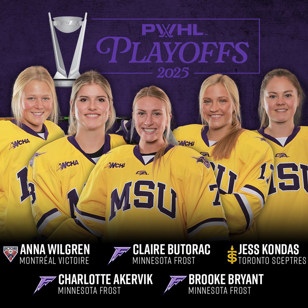 Minnesota State Women’s Hockey (@minnstwhockey) on Twitter photo Good luck to our former Mavericks who will start their pursuit for the Walter Cup in the 2025 PWHL Playoffs!
<a href="/anna_wilgren/">Anna Wilgren</a> @charlottAkervik <a href="/buotrac7/">Claire Butorac</a> <a href="/bbryant_17/">Brooke Bryant</a> <a href="/jesskondas/">Jess Kondas</a>
#Mavericks #mavfam #hornsup Good luck to our former Mavericks who will start their pursuit for the Walter Cup in the 2025 PWHL Playoffs!
<a href="/anna_wilgren/">Anna Wilgren</a> @charlottAkervik <a href="/buotrac7/">Claire Butorac</a> <a href="/bbryant_17/">Brooke Bryant</a> <a href="/jesskondas/">Jess Kondas</a>
#Mavericks #mavfam #hornsup