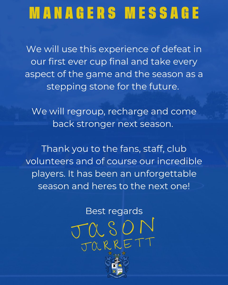 buryfc_women's tweet image. A message from the manager reflecting on our cup final and season in an open letter to the players and fans. 

A huge thank you to everyone for their support this season. We go again next season! 

#BuryFC #PartOfIt