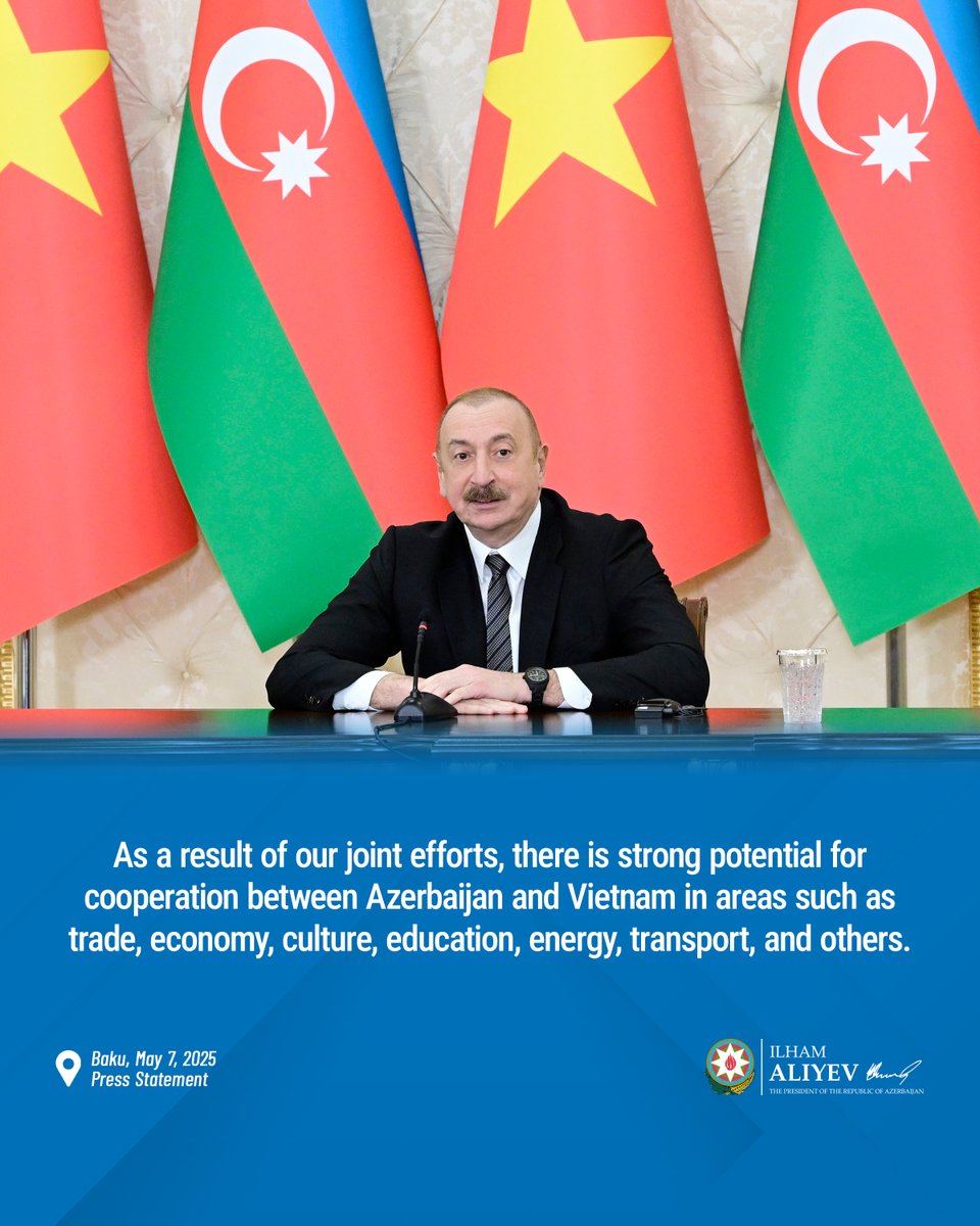 President Ilham Aliyev: “As a result of our joint efforts, there is strong potential for cooperation between Azerbaijan and Vietnam in areas such as trade, economy, culture, education, energy, transport, and others.”