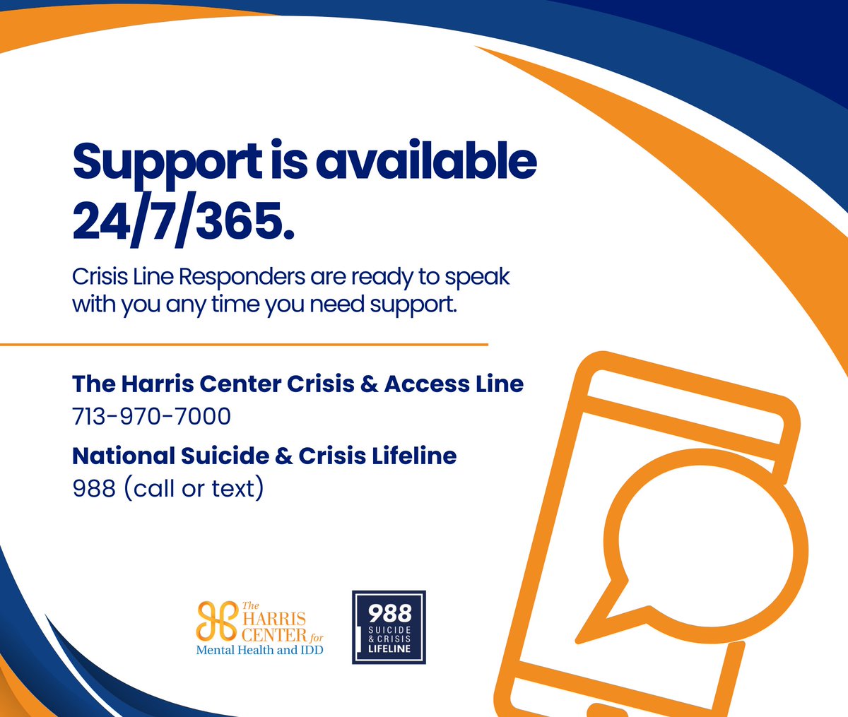 The Harris Center (@theharrisctr) on Twitter photo Struggling with a mental health crisis? Call/text 988. You’ll be connected to trained crisis counselors who are ready to listen & support you. We’re proud to partner with <a href="/hcpct1/">Office of Harris County Commissioner Rodney Ellis</a> & @hcpct2 to raise awareness about resources available in our community. #MentalHealthAwarenessMonth Struggling with a mental health crisis? Call/text 988. You’ll be connected to trained crisis counselors who are ready to listen & support you. We’re proud to partner with <a href="/hcpct1/">Office of Harris County Commissioner Rodney Ellis</a> & @hcpct2 to raise awareness about resources available in our community. #MentalHealthAwarenessMonth