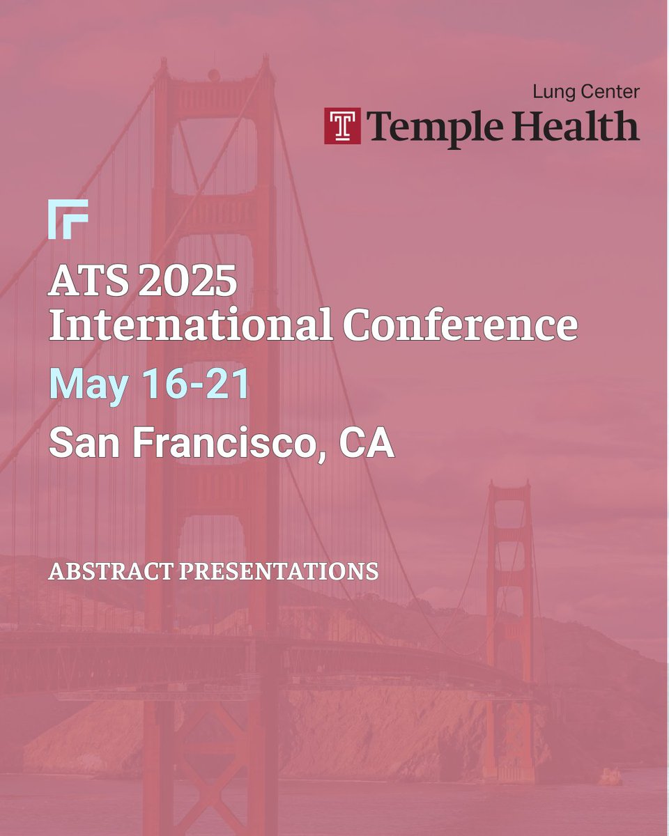 Temple Lung Center is proud to join #ATS2025, sharing research in interventional pulmonology, lung transplant, COPD &amp; more. Visit us at Booth #754 to meet our team and learn about our latest developments. Explore our full list of abstracts &amp; presentations: bit.ly/3YuyPSb