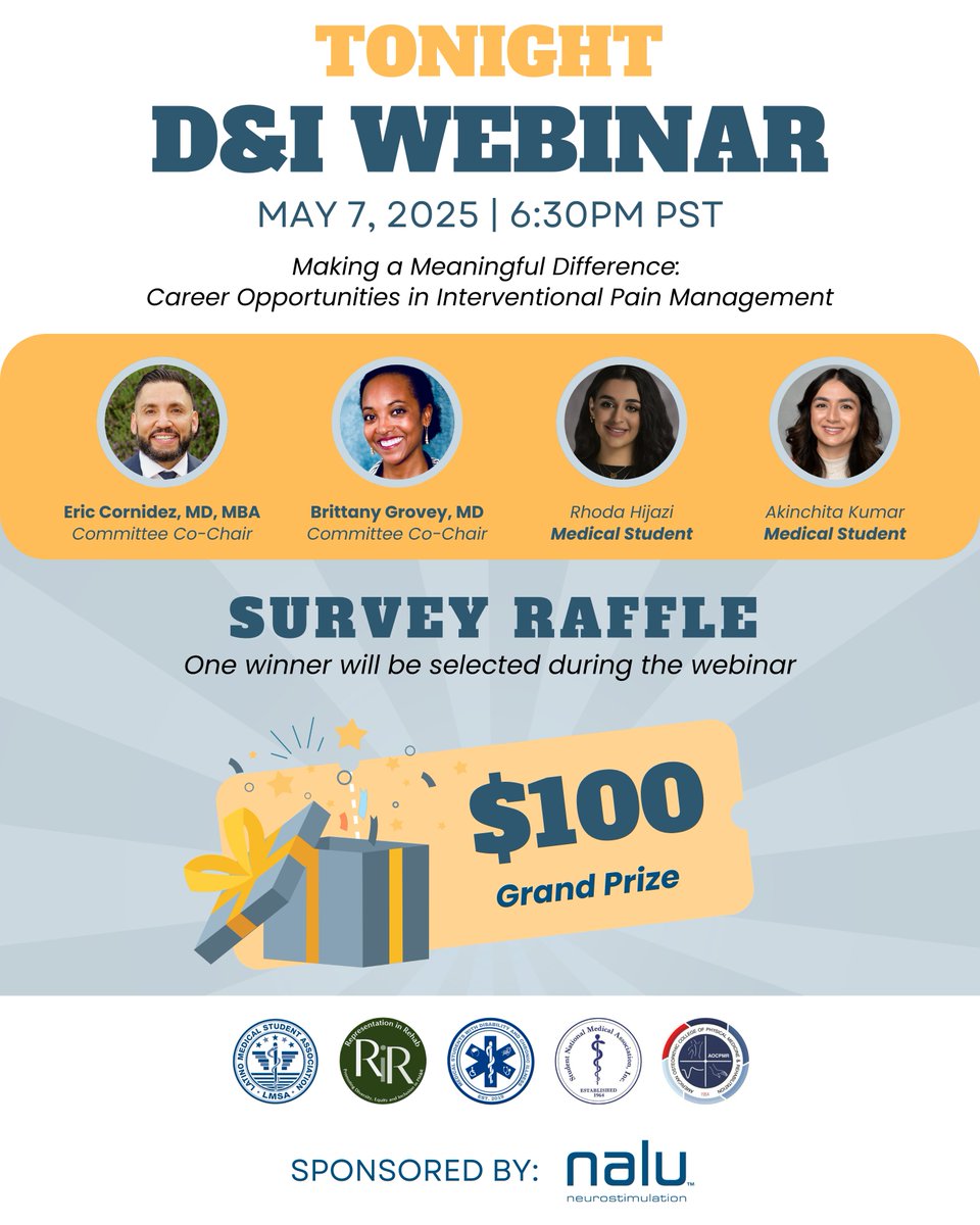 Pacific Spine & Pain Society (@pspainsociety) on Twitter photo ‼️TONIGHT‼️
Don't miss the PSPS D&I Webinar TONIGHT-Wednesday, May 7th, 2025 at 6:30 PM PST!
Moderated by Eric Cornidez, MD, MBA and Brittany Grovey, MD.
Register at the link below:
lnkd.in/eXeaFk7f
<a href="/scorah_ssmb/">scorah.ssmb@gmail.com</a> ‼️TONIGHT‼️
Don't miss the PSPS D&I Webinar TONIGHT-Wednesday, May 7th, 2025 at 6:30 PM PST!
Moderated by Eric Cornidez, MD, MBA and Brittany Grovey, MD.
Register at the link below:
lnkd.in/eXeaFk7f
<a href="/scorah_ssmb/">scorah.ssmb@gmail.com</a>
