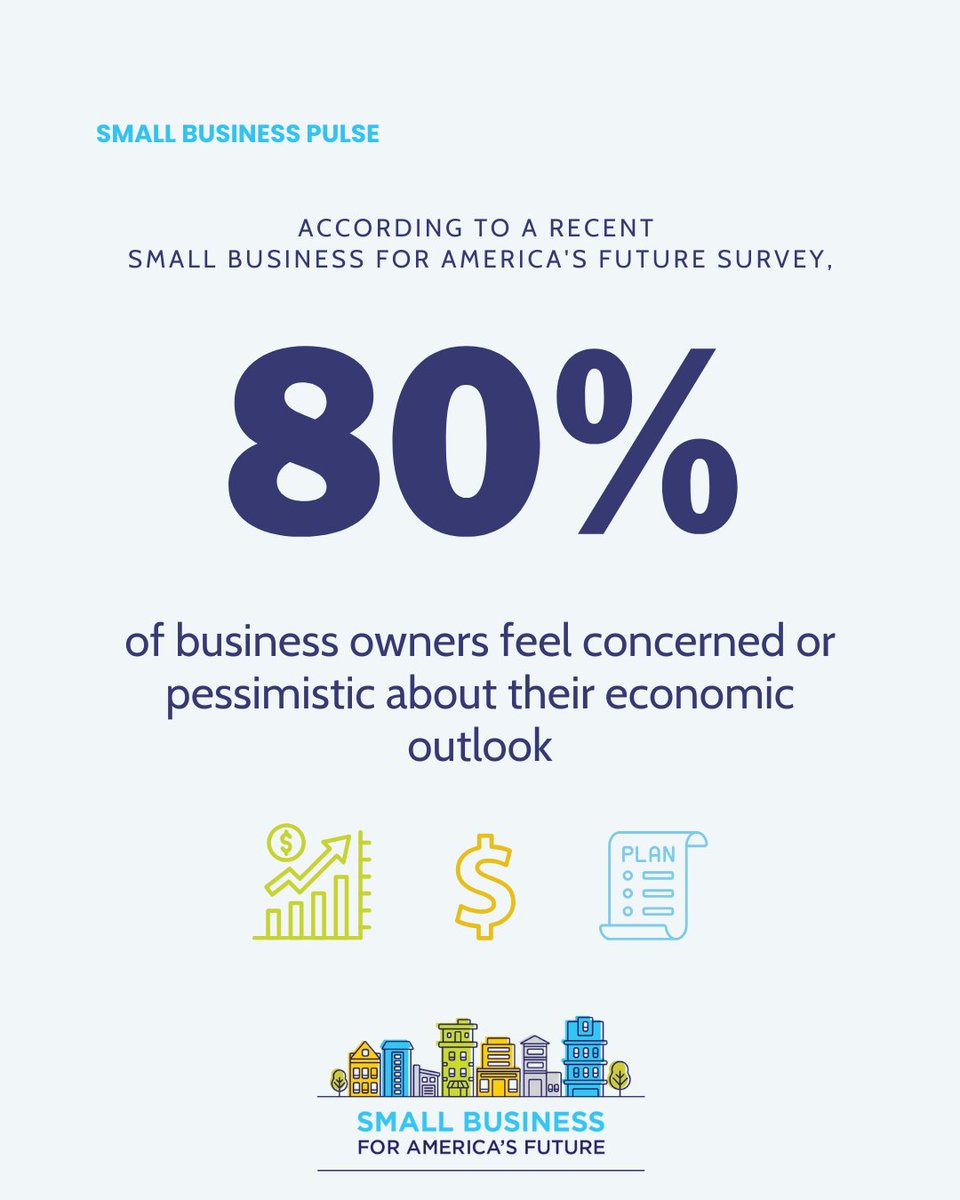 Small Business for America’s Future (@smallbizfuture) on Twitter photo SMALL BUSINESS PULSE: 80% of business owners feel concerned or pessimistic about their economic outlook. Our survey reveals Main Street is sounding the alarm. As we mark #SmallBusinessWeek, this economic checkup shows entrepreneurs face real challenges. smallbusinessforamericasfuture.org/small-business… SMALL BUSINESS PULSE: 80% of business owners feel concerned or pessimistic about their economic outlook. Our survey reveals Main Street is sounding the alarm. As we mark #SmallBusinessWeek, this economic checkup shows entrepreneurs face real challenges. smallbusinessforamericasfuture.org/small-business…