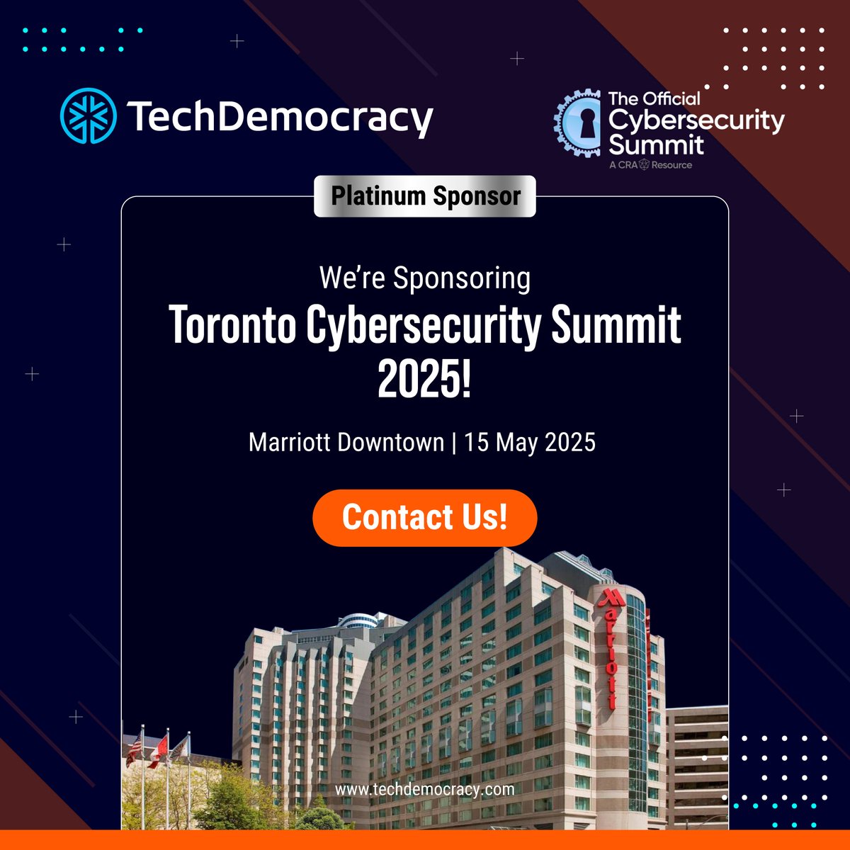 techdemocracy's tweet photo. We're proud to be a #PlatinumSponsor at the #OfficialCyberSecuritySummit 2025!

Catch our #CEO &amp; Chief Strategy Officer Todd Rossin LIVE @CyberSummitUSA from 12:20–12:40 PM EST, as he presents “Ensuring the Win: A Three-Stage Approach to IAM &amp; CIAM Success.” https://t.co/C5v9mbhWwN