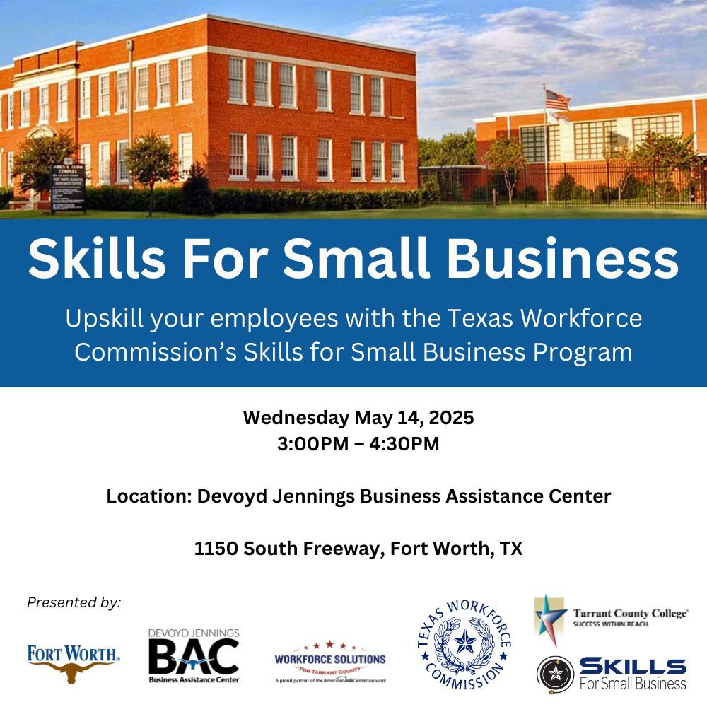 WSTC (FTW/Arl) (@wfstarrant) on Twitter photo π£ Calling all #tarrantcounty #smallbiz owners. Join #wstc to learn about a program offered by <a href="/TXWorkforce/">Texas Workforce Commission</a> to help cover the cost of up-skilling full-time #SmallBusiness employees.
ποΈ May 14th Workshop (it is FREE to attend): bit.ly/44o9nBB
#SmallBizWeekTexas π£ Calling all #tarrantcounty #smallbiz owners. Join #wstc to learn about a program offered by <a href="/TXWorkforce/">Texas Workforce Commission</a> to help cover the cost of up-skilling full-time #SmallBusiness employees.
ποΈ May 14th Workshop (it is FREE to attend): bit.ly/44o9nBB
#SmallBizWeekTexas