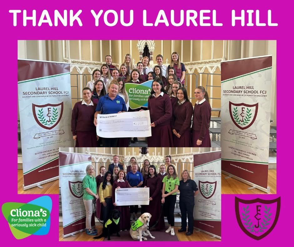 We went back to school yesterday to meet with the fantastic TY class groups of 23/24 and 24/25 in <a href="/laurelhillsec/">Laurel Hill Secondary School FCJ</a>  who raised a fantastic total of €8,215 for 5 charities from many fundraising initiatives

We were very grateful to receive a cheque of €2,205

Wonderful role models
