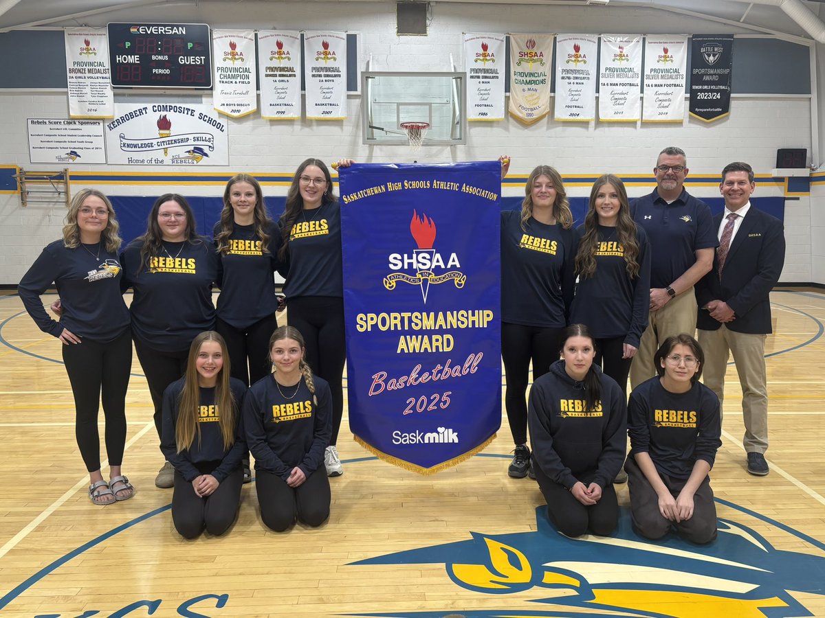 Congratulations to the Kerrobert Girls Basketball team on receiving the Blue Banner for their display of sportsmanship at HOOPLA. Thanks to the coaches for your leadership this season and to <a href="/SaskMilk/">SaskMilk</a> for sponsoring this award!