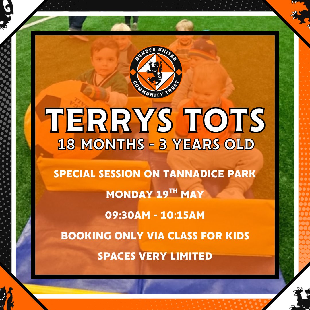 Our Terry's Tots are taking over Tannadice Park, as part of 'Play on the Pitch 2025'.  If you have a child aged 18 months to 3 years old and want to try a fun new activity, why not give it a go?

For more information visit dundeeunitedct.classforkids.io/term/164