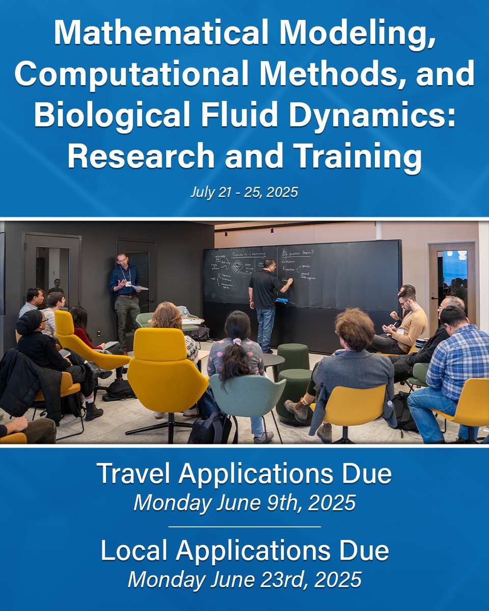Applications are open for our upcoming workshop, Mathematical Modeling, Computational Methods, and Biological Fluid Dynamics: Research and Training!

Apply today to join us as we delve into the development and analysis of mathematical models, numerical methods, computational